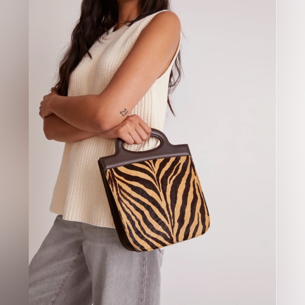 Madewell The Toggle Leather Calf Hair Crossbody Bag in Roasted Espresso Multi